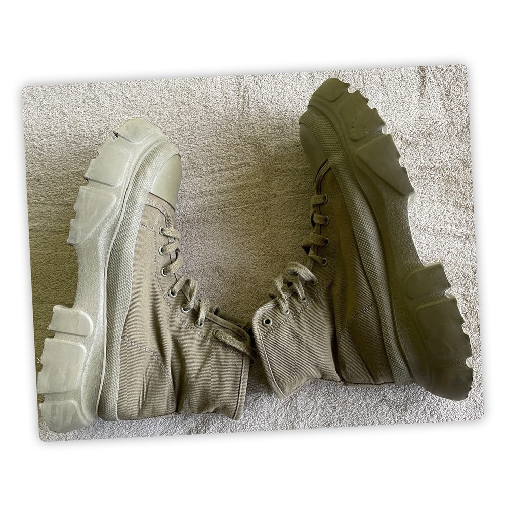 Zara Chunky Platform Combat Boots Olive Green Canvas Lug Sole EU40/US9-9.5